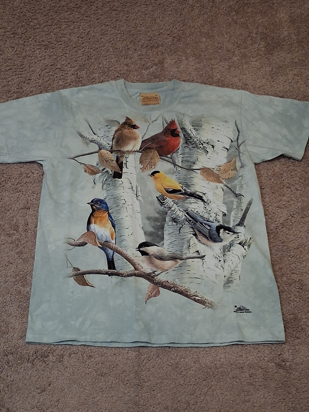 Vintage The Mountain Light Blue Songbird Collage Short Sleeve Tee